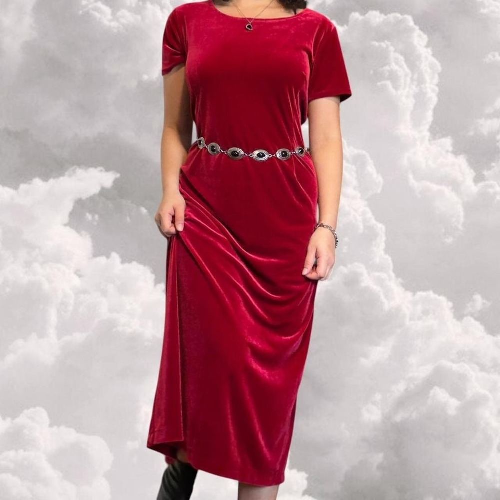 Vintage red velvet whimsy goth maxi dress size 12